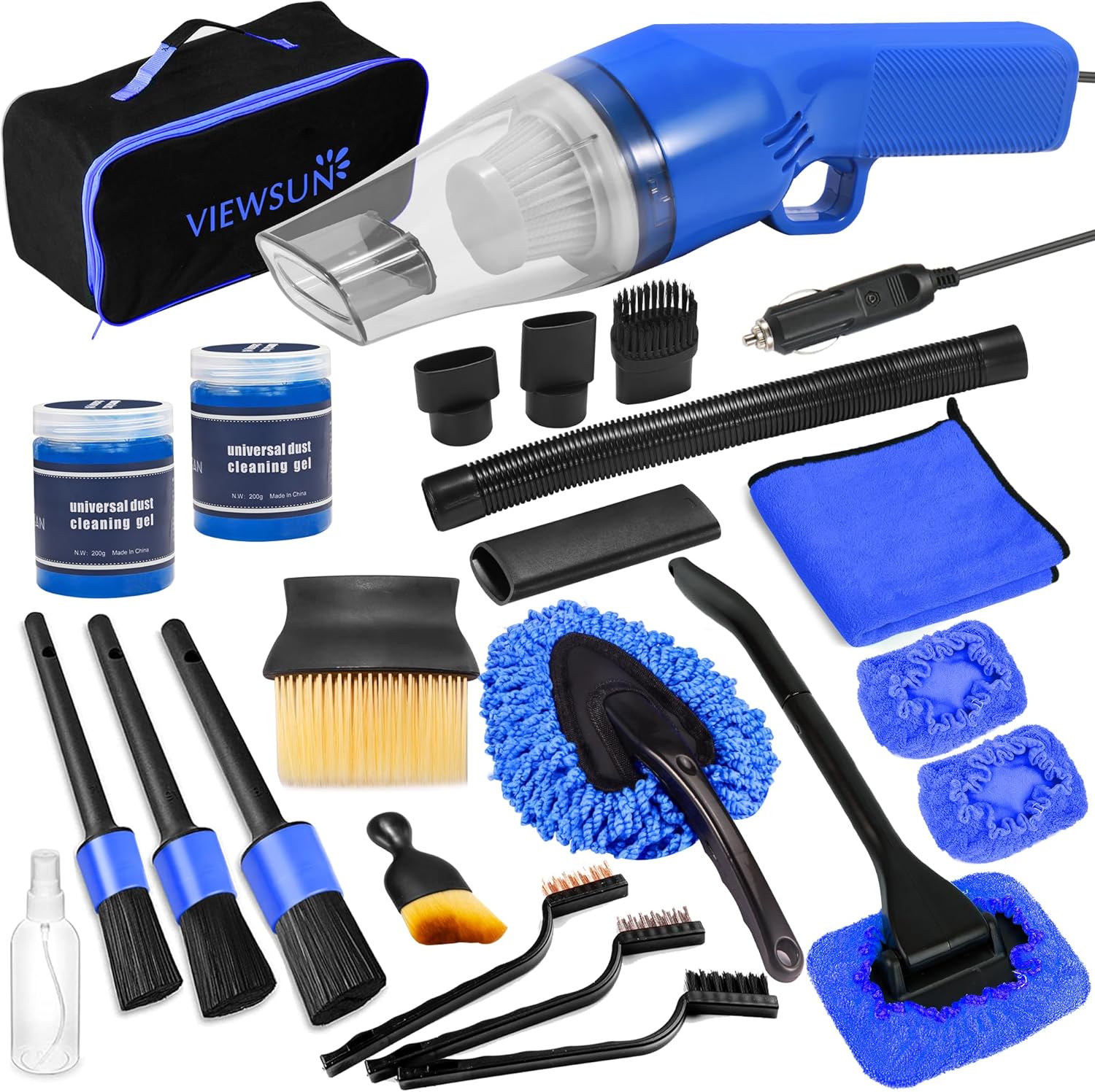 18PCS Car Cleaning Kit, Car Interior Detailing Kit with Blue High Power Handheld Vacuum