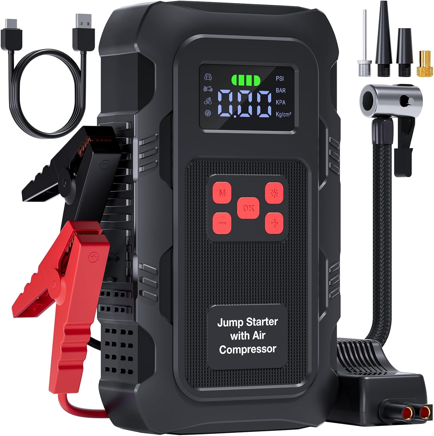 5000A Jump Starter with Air Compressor, Portable Car Battery Jump Starter
